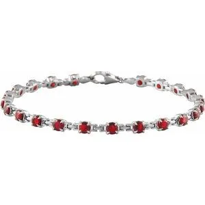 14K White Natural Mozambique Garnet 7 1/4" Line Bracelet