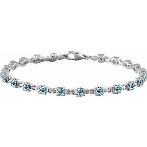 14K White Natural Sky Blue Topaz 7 1/4" Line Bracelet