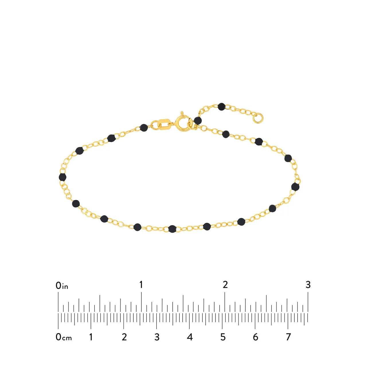 14K Yellow Gold Black Enamel Bead Station Chain Bracelet