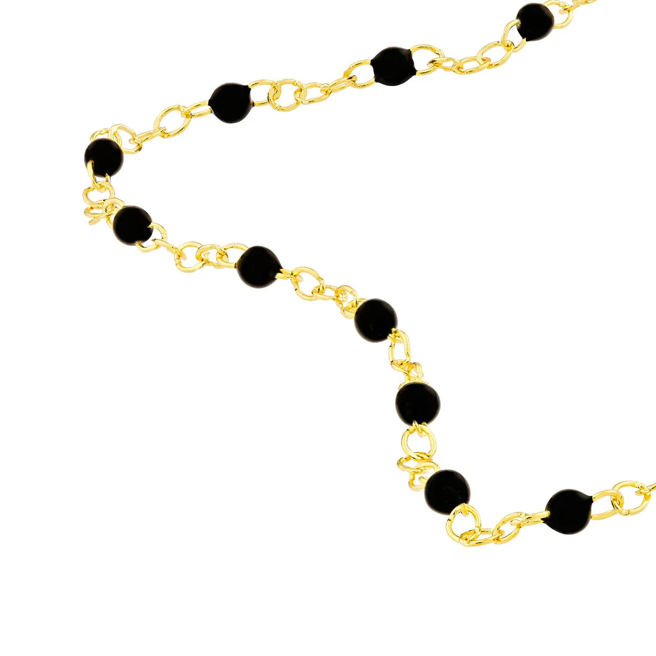 14K Yellow Gold Black Enamel Bead Station Chain Bracelet