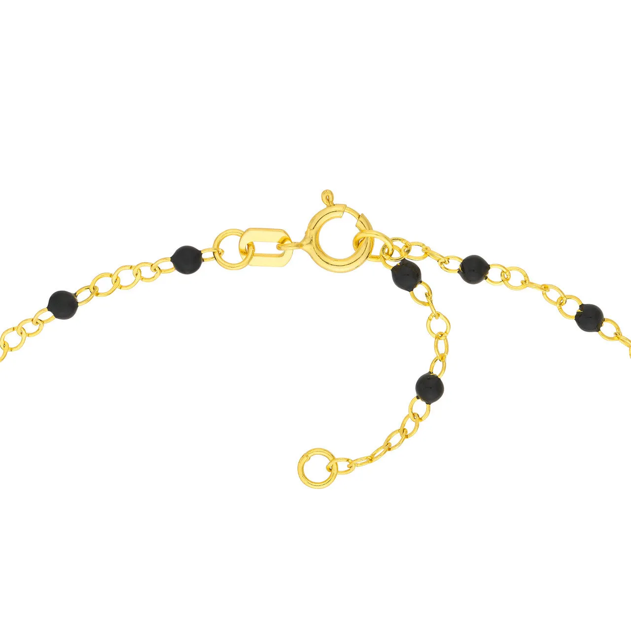 14K Yellow Gold Black Enamel Bead Station Chain Bracelet