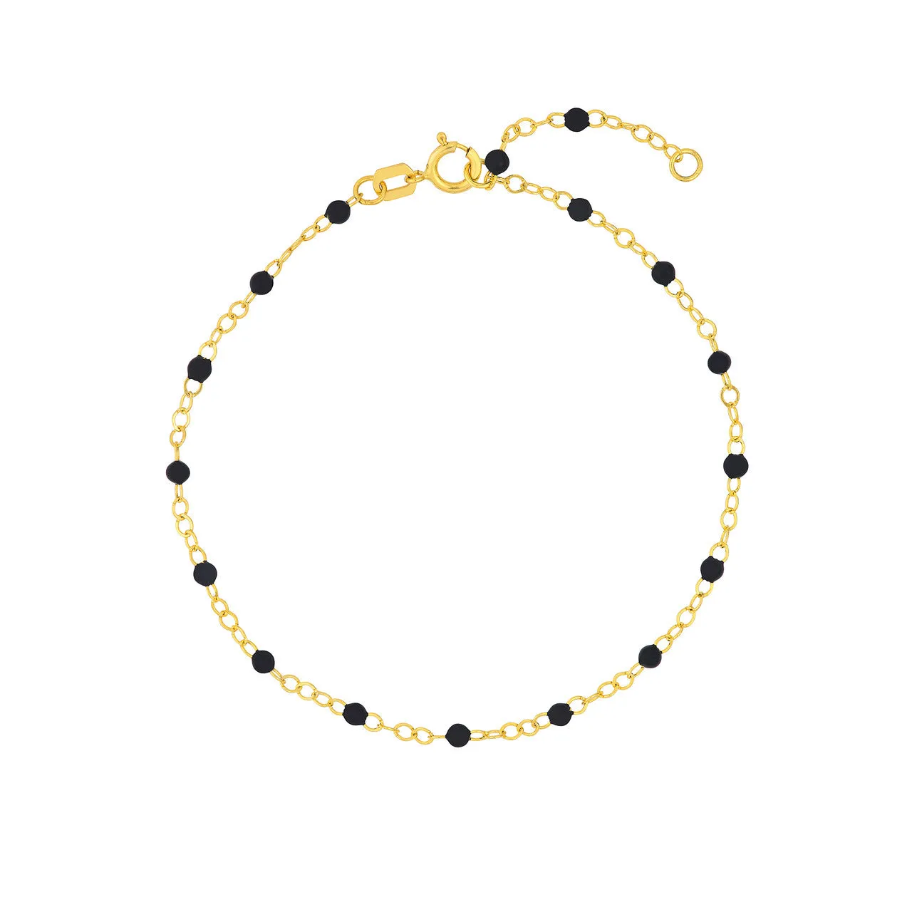 14K Yellow Gold Black Enamel Bead Station Chain Bracelet