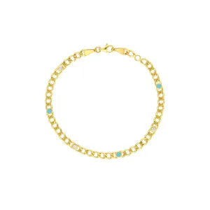 14k Yellow Gold Turquoise Enamel and Diamond Curb Bracelet