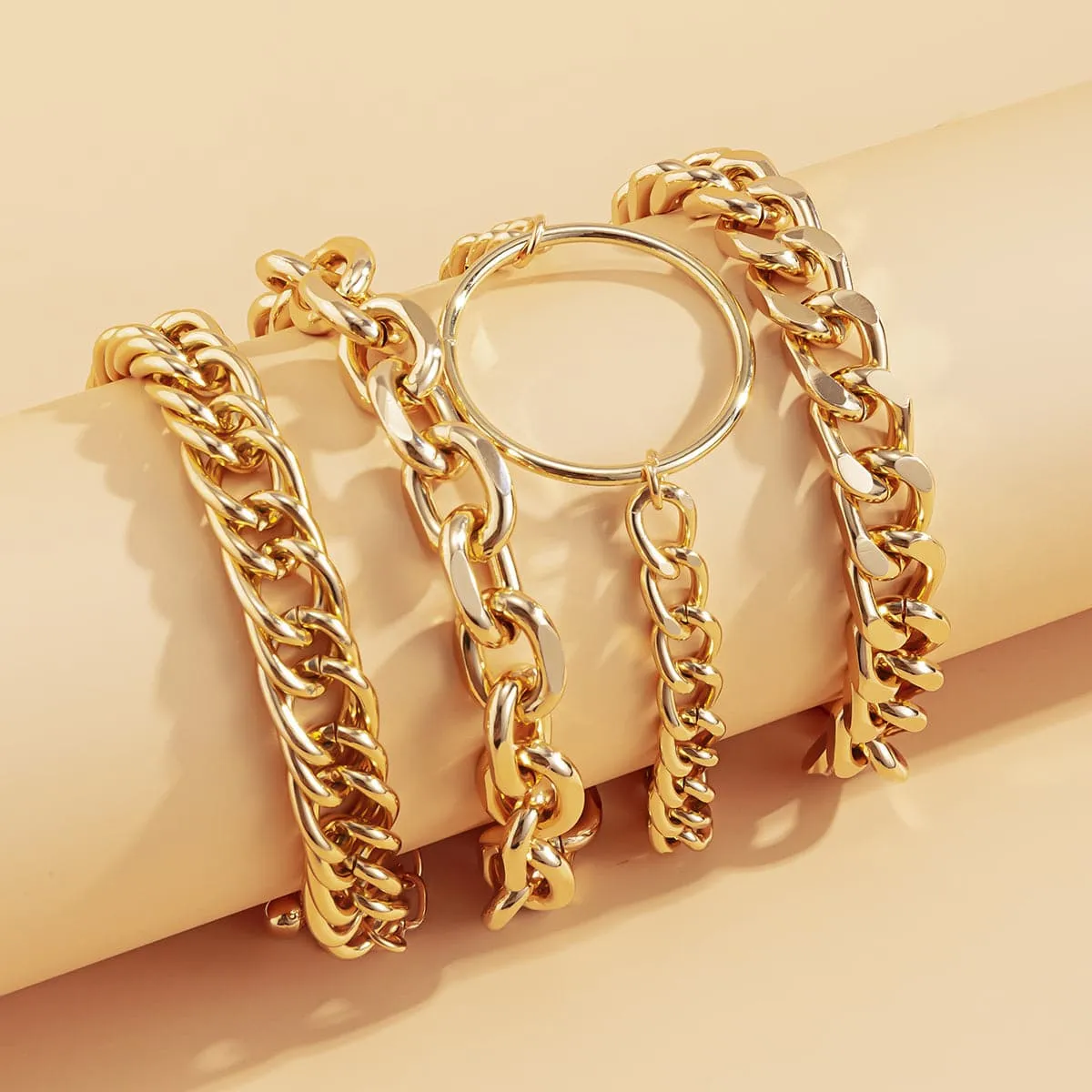 18K Gold Plated Hoop Cable Chain Bracelet Set