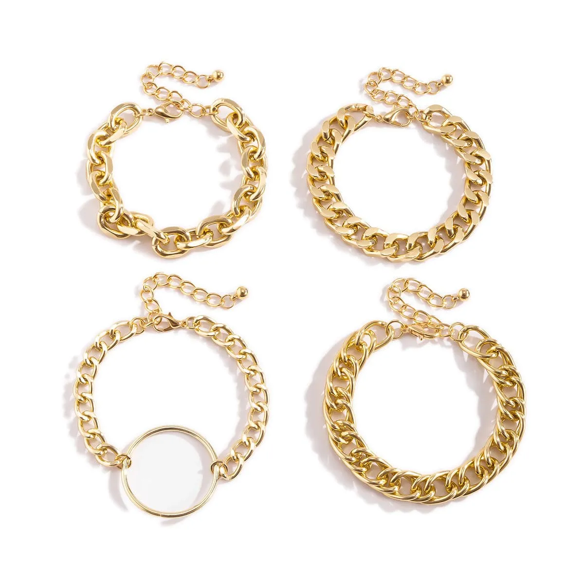 18K Gold Plated Hoop Cable Chain Bracelet Set
