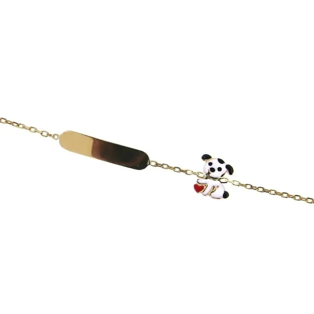 18k Solid Yellow Gold Enamel White and Red Dog ID Bracelet