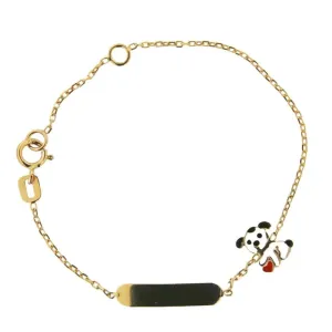 18k Solid Yellow Gold Enamel White and Red Dog ID Bracelet