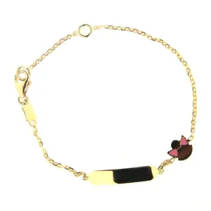 18K Solid Yellow Gold Pink Enamel Angel ID Bracelet