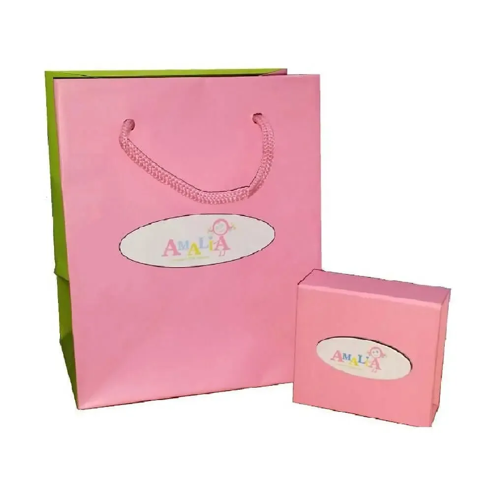 18K Solid Yellow Gold Pink Enamel Angel ID Bracelet