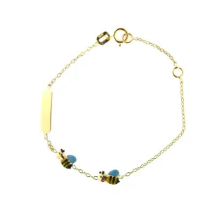 18K Yellow Gold Enamel Yellow & Blue Bumble Bee ID Bracelet