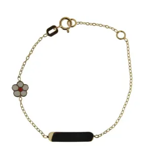 18K Yellow Gold White with Red Enamel Flower ID Bracelet