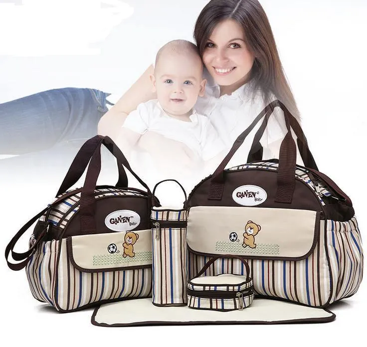 5 PCS/SET Waterproof Baby Diaper Shoulder & Stroller Bag
