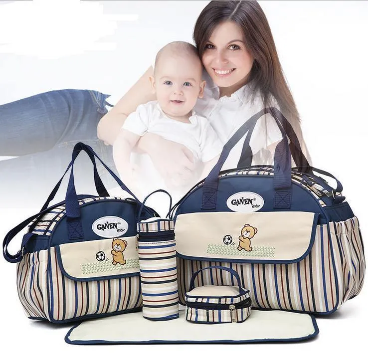 5 PCS/SET Waterproof Baby Diaper Shoulder & Stroller Bag