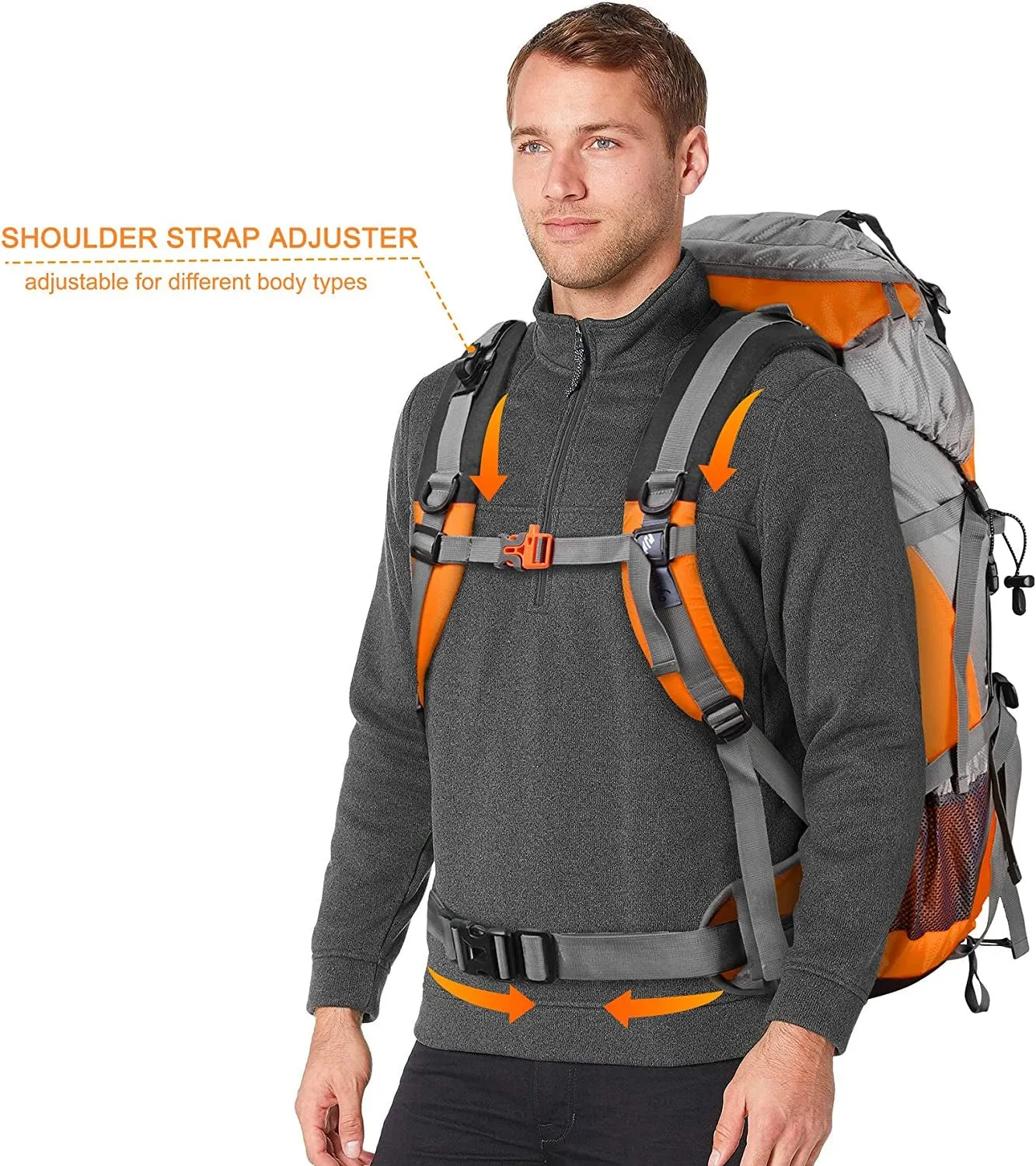 50L waterproof hiking backpack with rain cover and storage