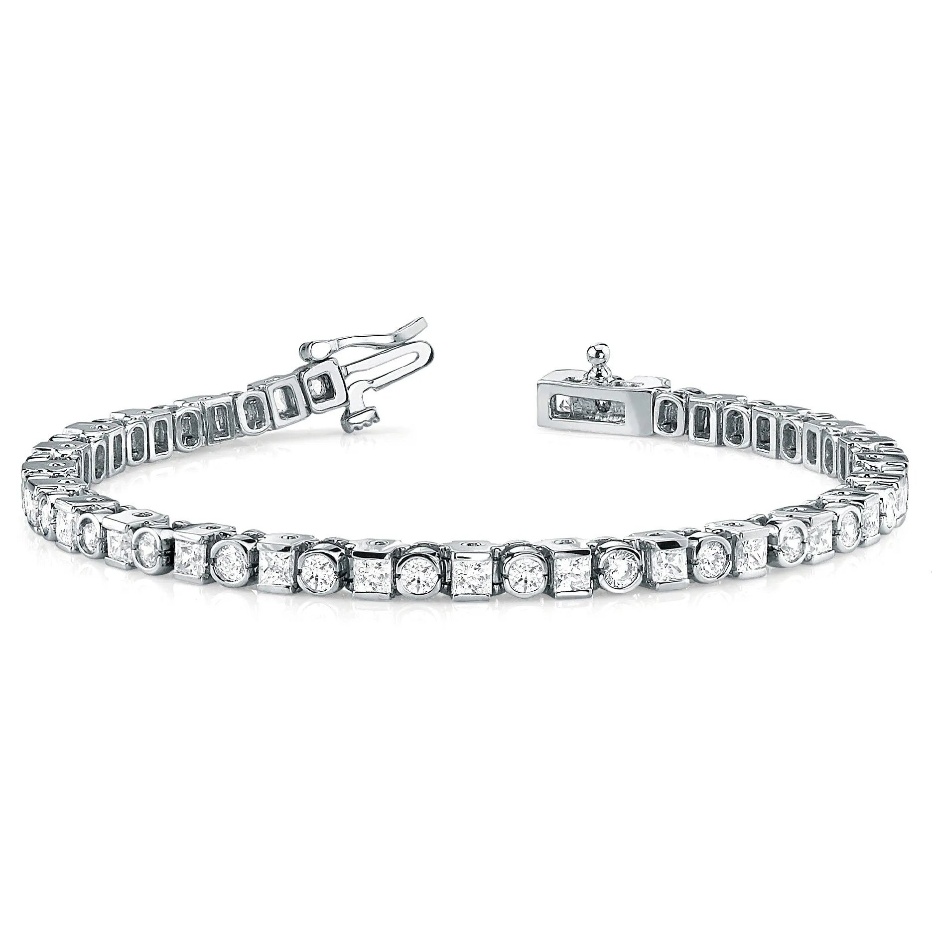 5.20 ct. Princess & Round Diamond Bezel and Channel Set Tennis Bracelet