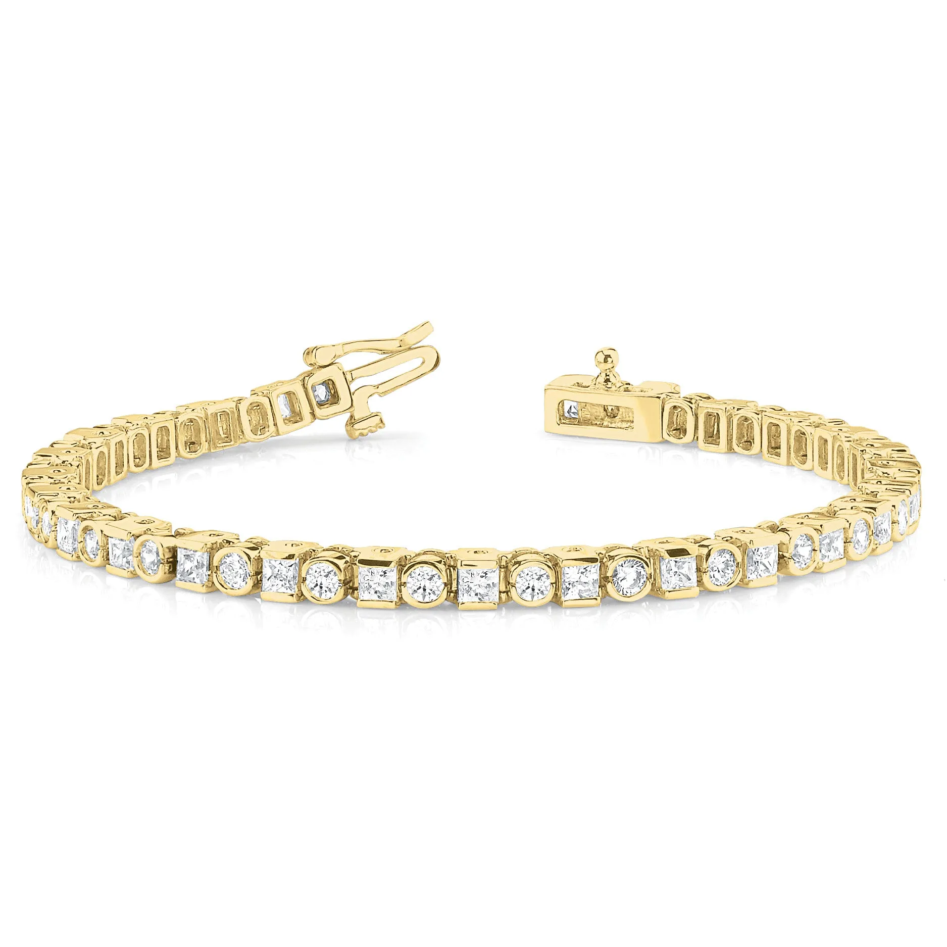 5.20 ct. Princess & Round Diamond Bezel and Channel Set Tennis Bracelet