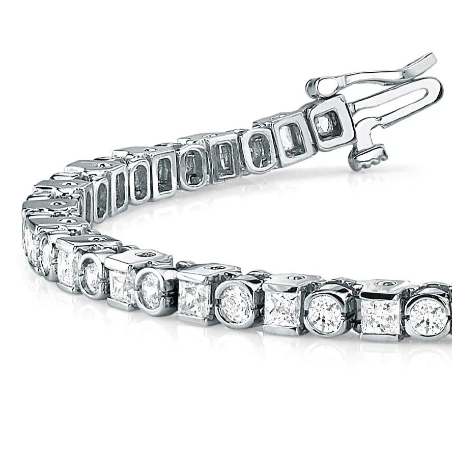 5.20 ct. Princess & Round Diamond Bezel and Channel Set Tennis Bracelet