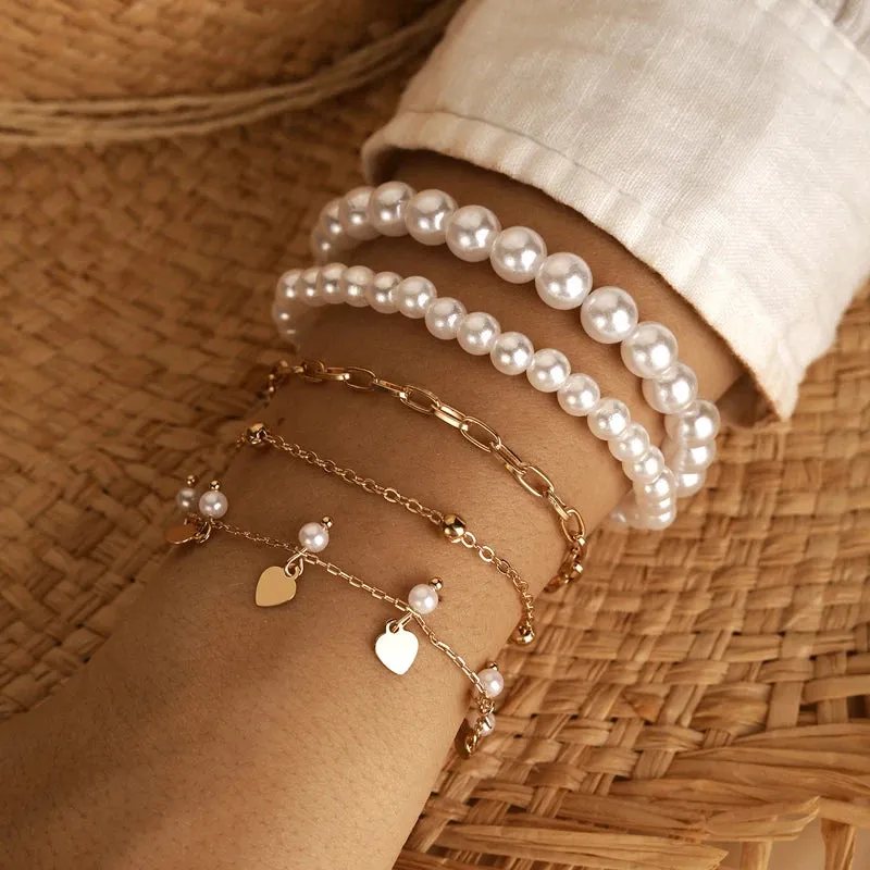 6pcs/set Fashion Gold Color Beads Pearl Star Multilayer Beaded Bracelets Set for Women Charm Party Jewelry Gift