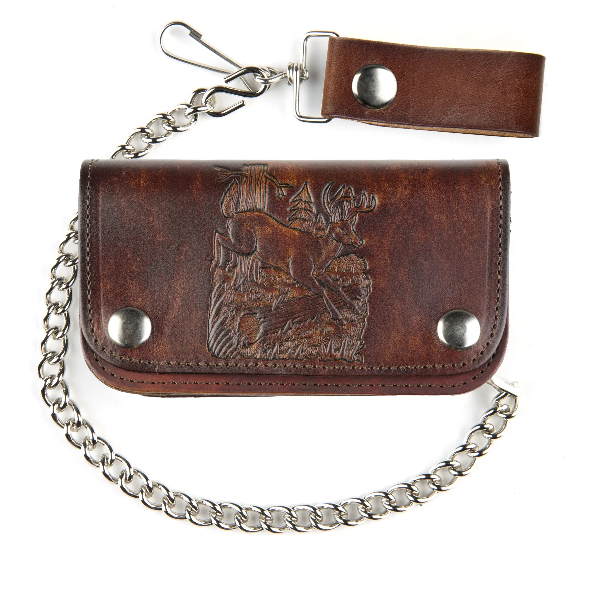 AB412-195  6" Antique Finish Biker Wallet- Deer