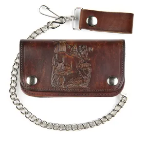 AB412-195  6" Antique Finish Biker Wallet- Deer