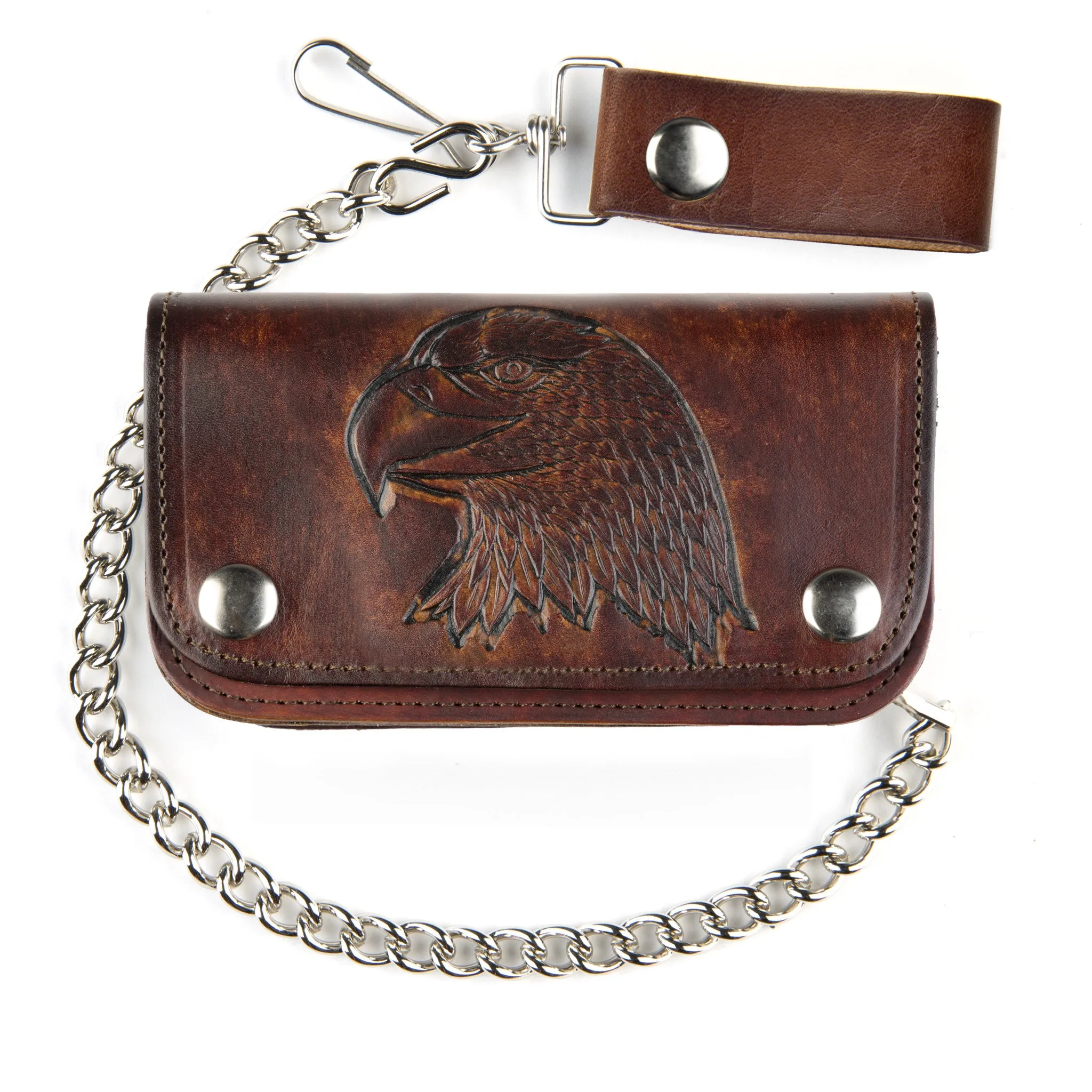 AB412-40  6" Antique Finish Biker Wallet- Large Eagle Head