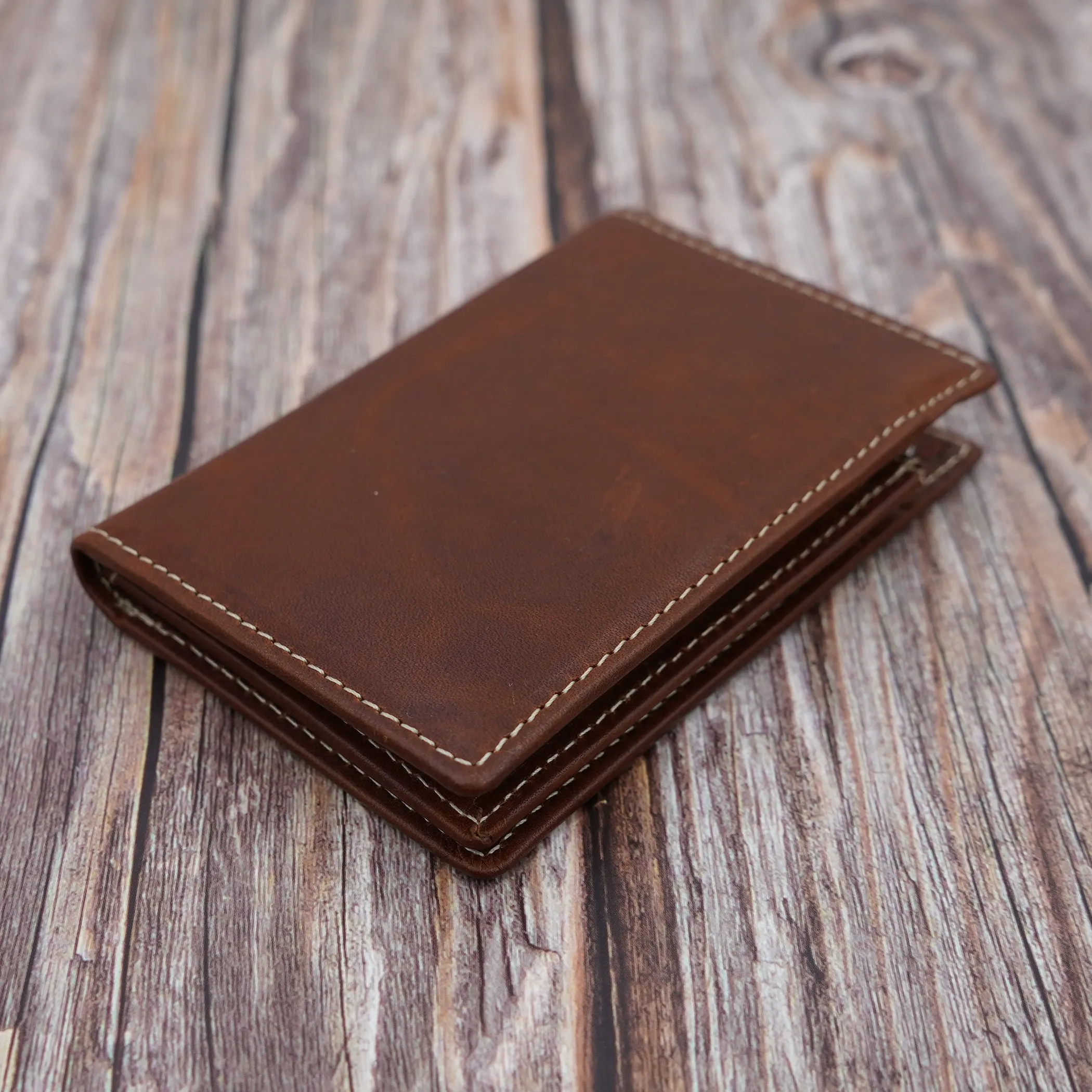 AG Wallets Mens L Shape Distressed Brown Leather Bifold Minimalist Wallet