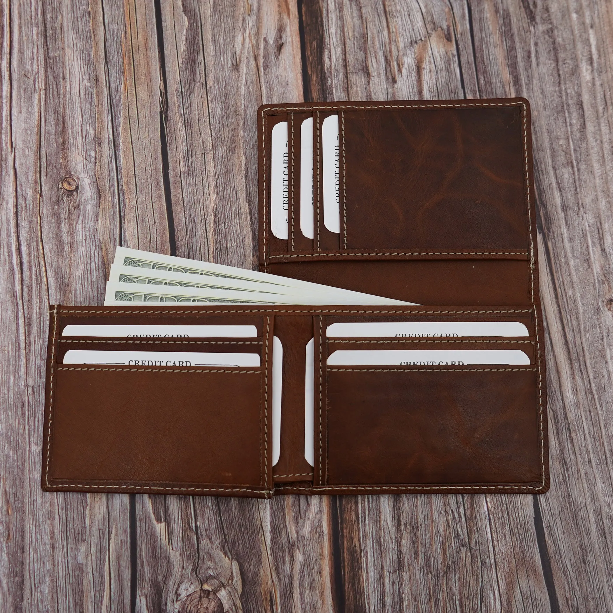 AG Wallets Mens L Shape Distressed Brown Leather Bifold Minimalist Wallet