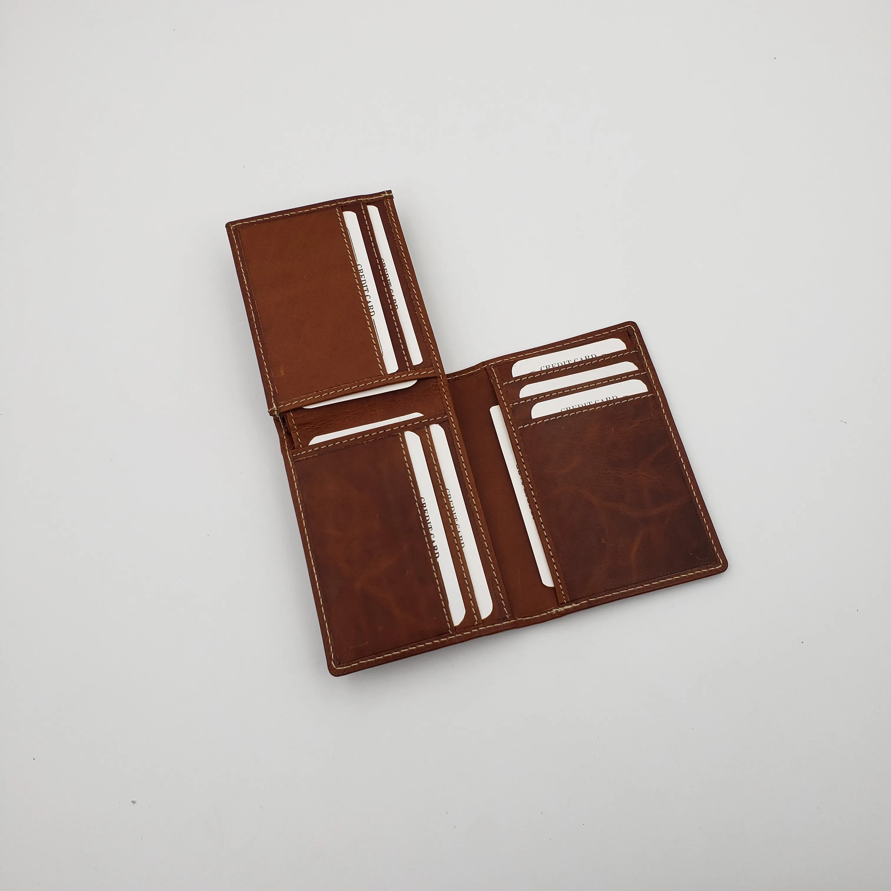 AG Wallets Mens L Shape Distressed Brown Leather Bifold Minimalist Wallet