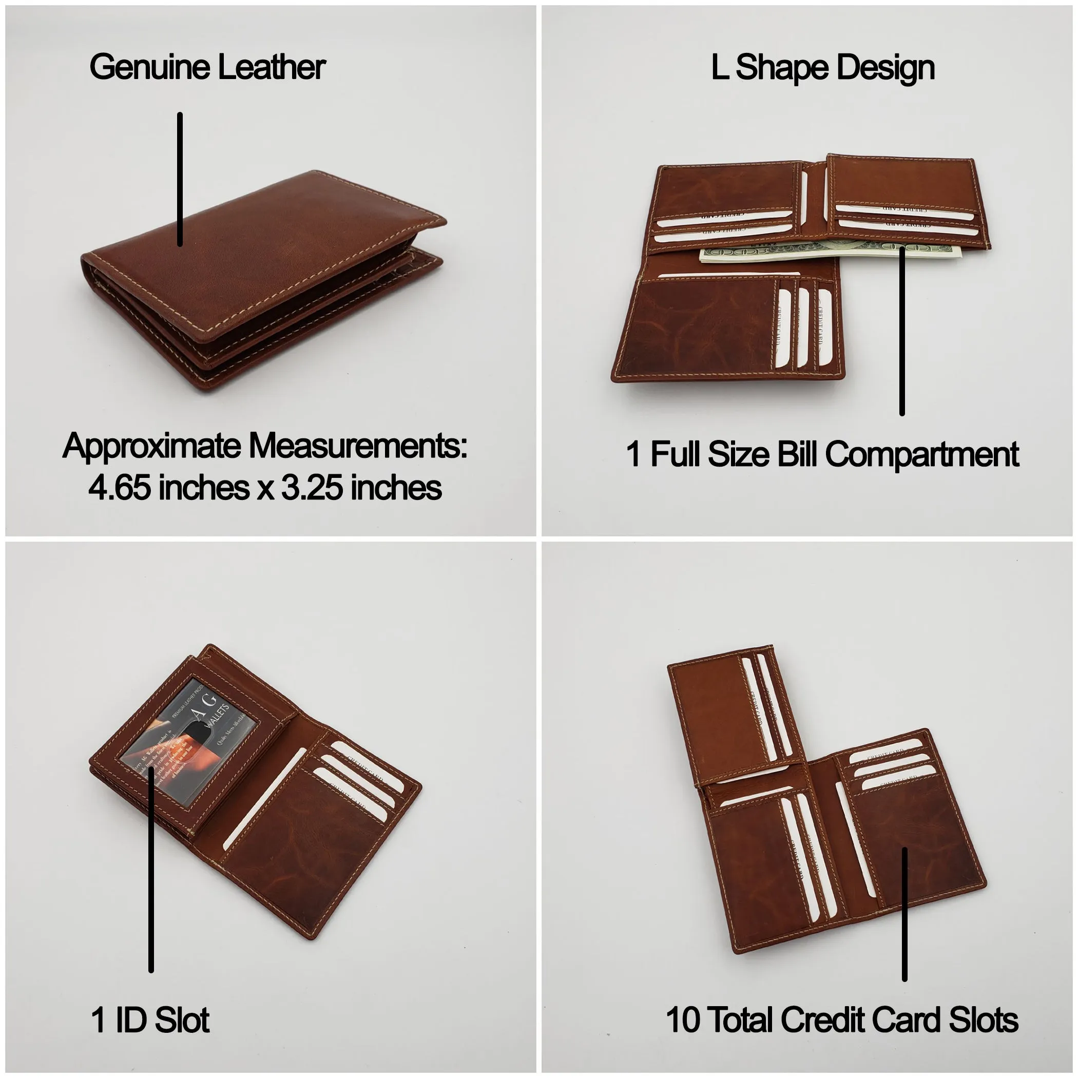 AG Wallets Mens L Shape Distressed Brown Leather Bifold Minimalist Wallet