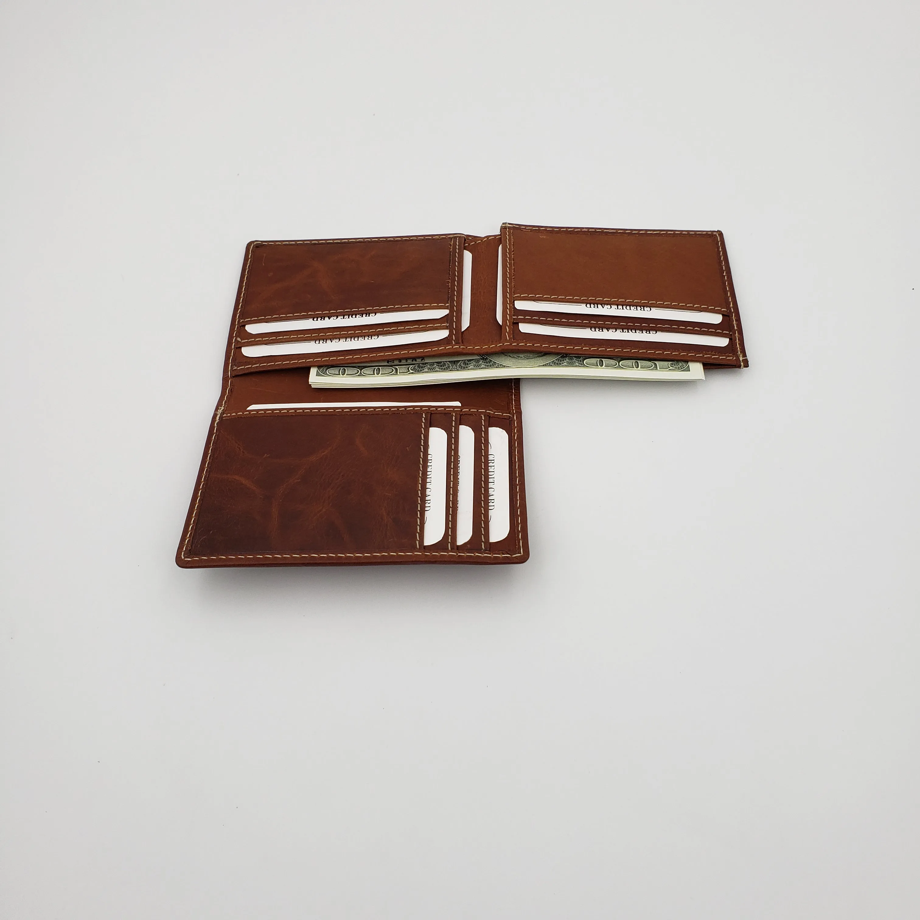 AG Wallets Mens L Shape Distressed Brown Leather Bifold Minimalist Wallet