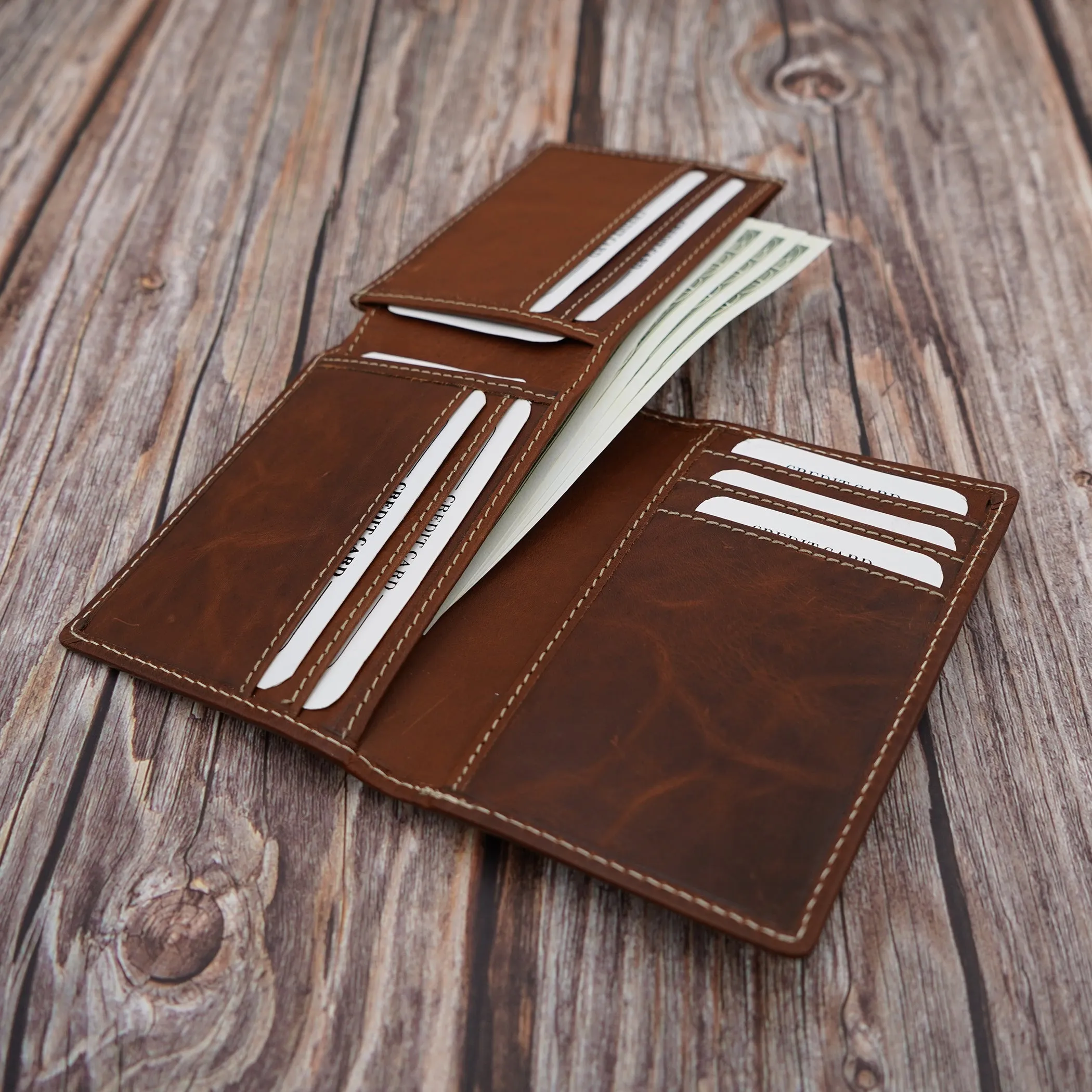 AG Wallets Mens L Shape Distressed Brown Leather Bifold Minimalist Wallet