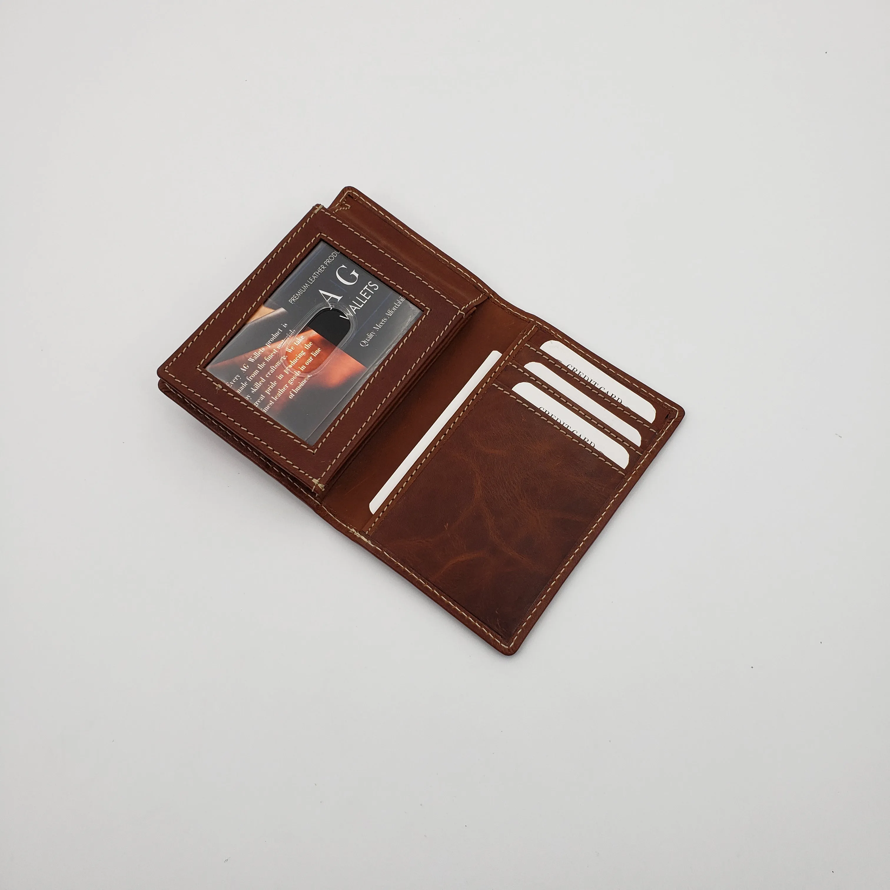 AG Wallets Mens L Shape Distressed Brown Leather Bifold Minimalist Wallet