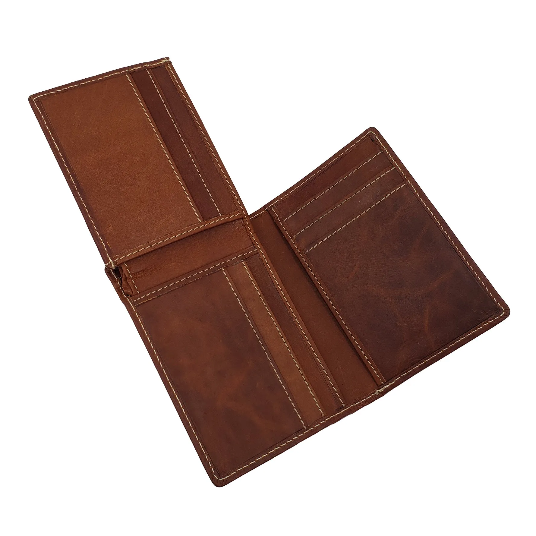 AG Wallets Mens L Shape Distressed Brown Leather Bifold Minimalist Wallet