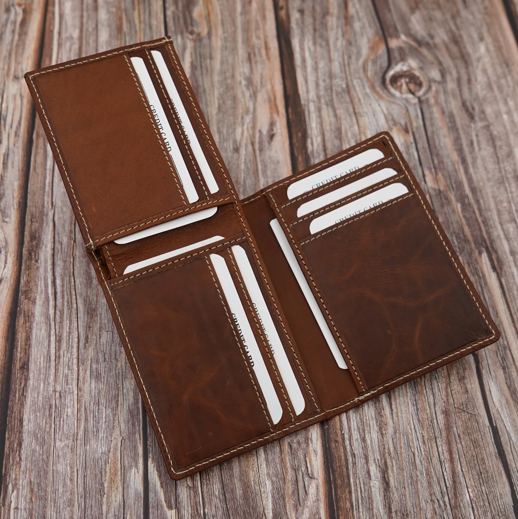 AG Wallets Mens L Shape Distressed Brown Leather Bifold Minimalist Wallet