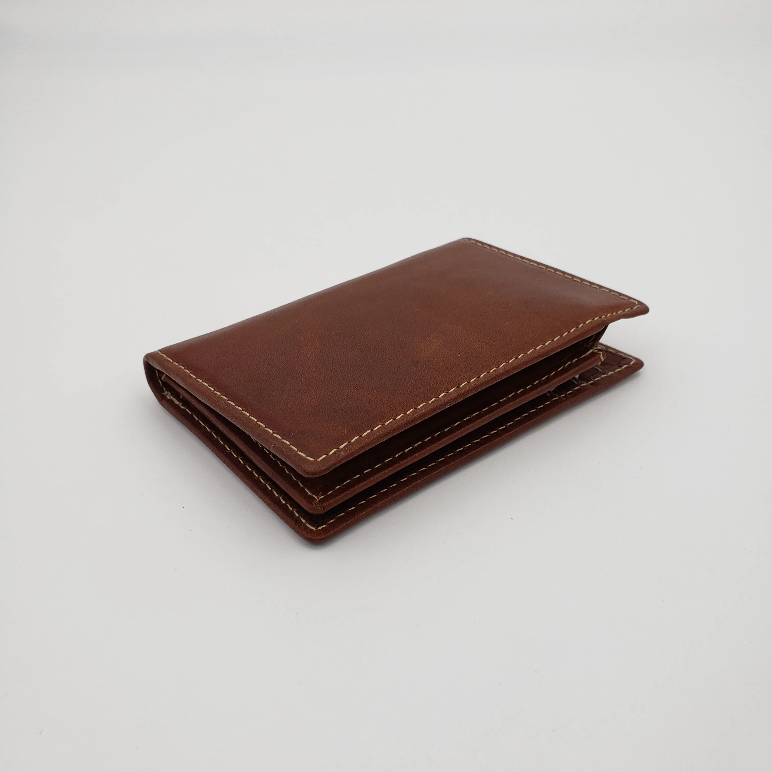 AG Wallets Mens L Shape Distressed Brown Leather Bifold Minimalist Wallet
