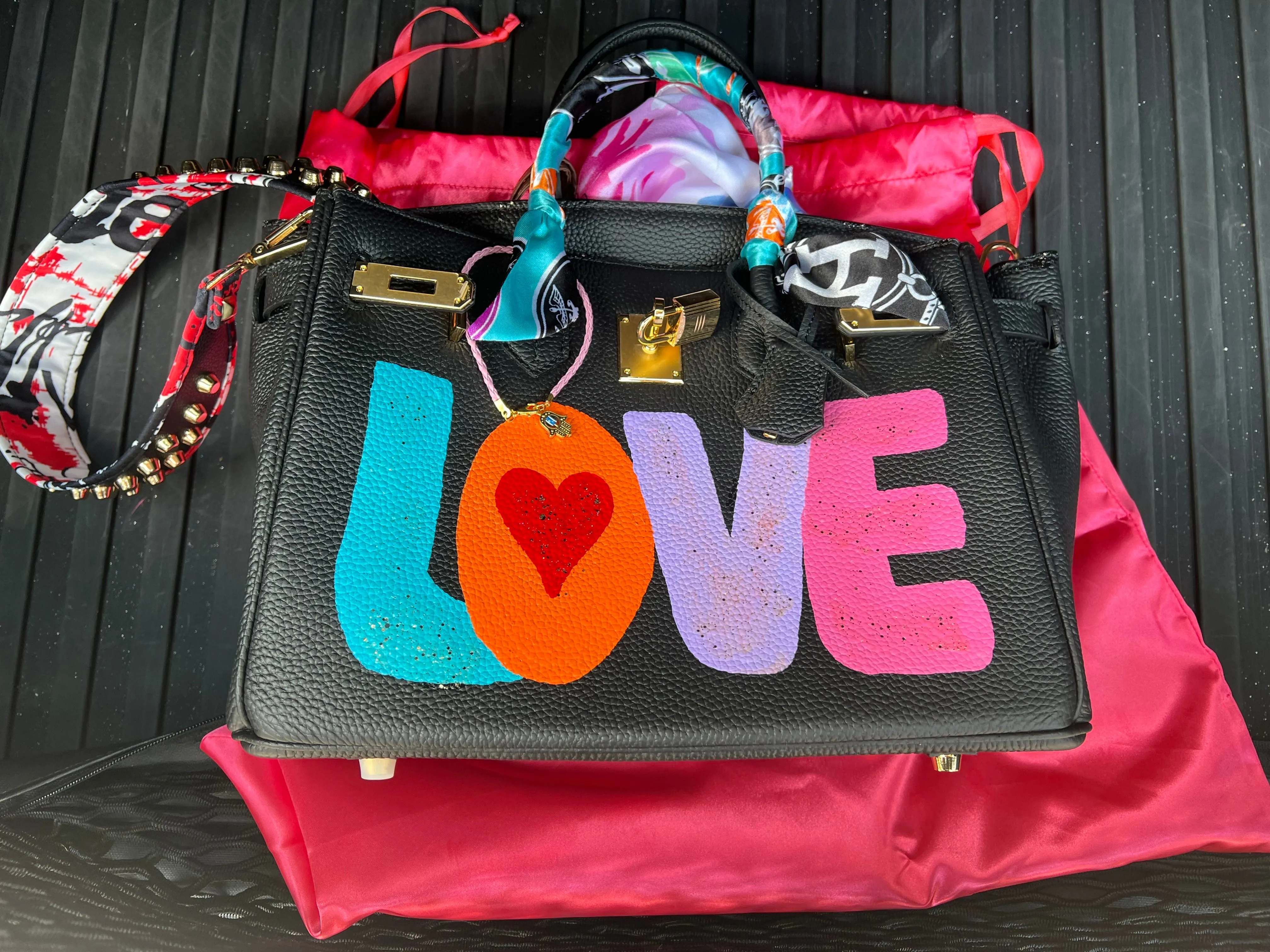 Anca Barbu Satchel Black Groovy Tote Love Heart Leather Bag Handbag Large New