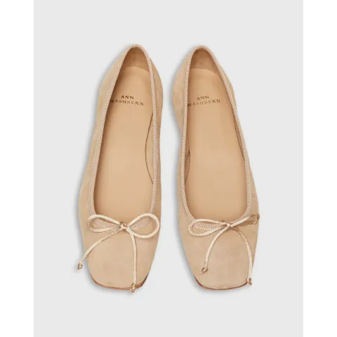 Ann Mashburn Square Toe Ballet Flat in Camel Suede
