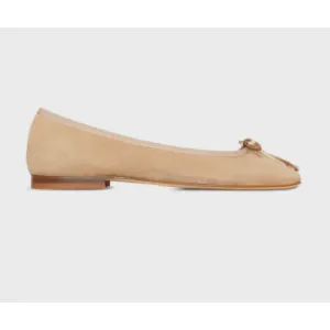 Ann Mashburn Square Toe Ballet Flat in Camel Suede