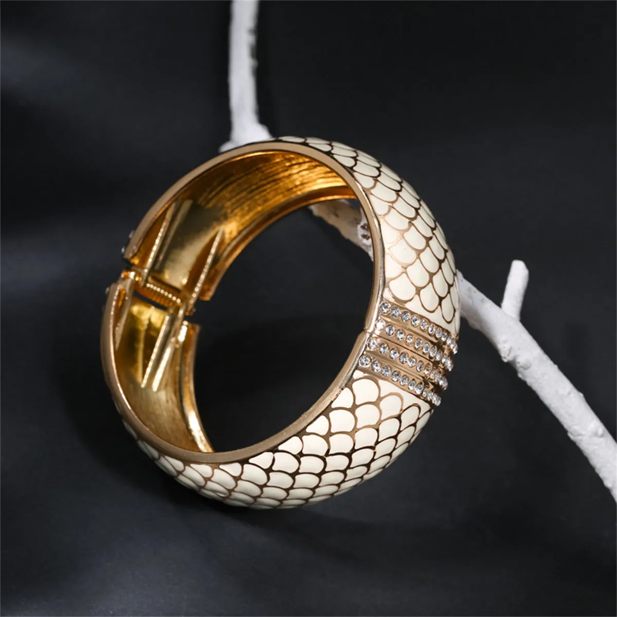Apricot Enamel & Cubic Zirconia 18K Gold-Plated Scale Bangle