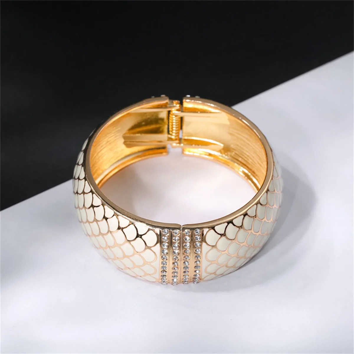 Apricot Enamel & Cubic Zirconia 18K Gold-Plated Scale Bangle