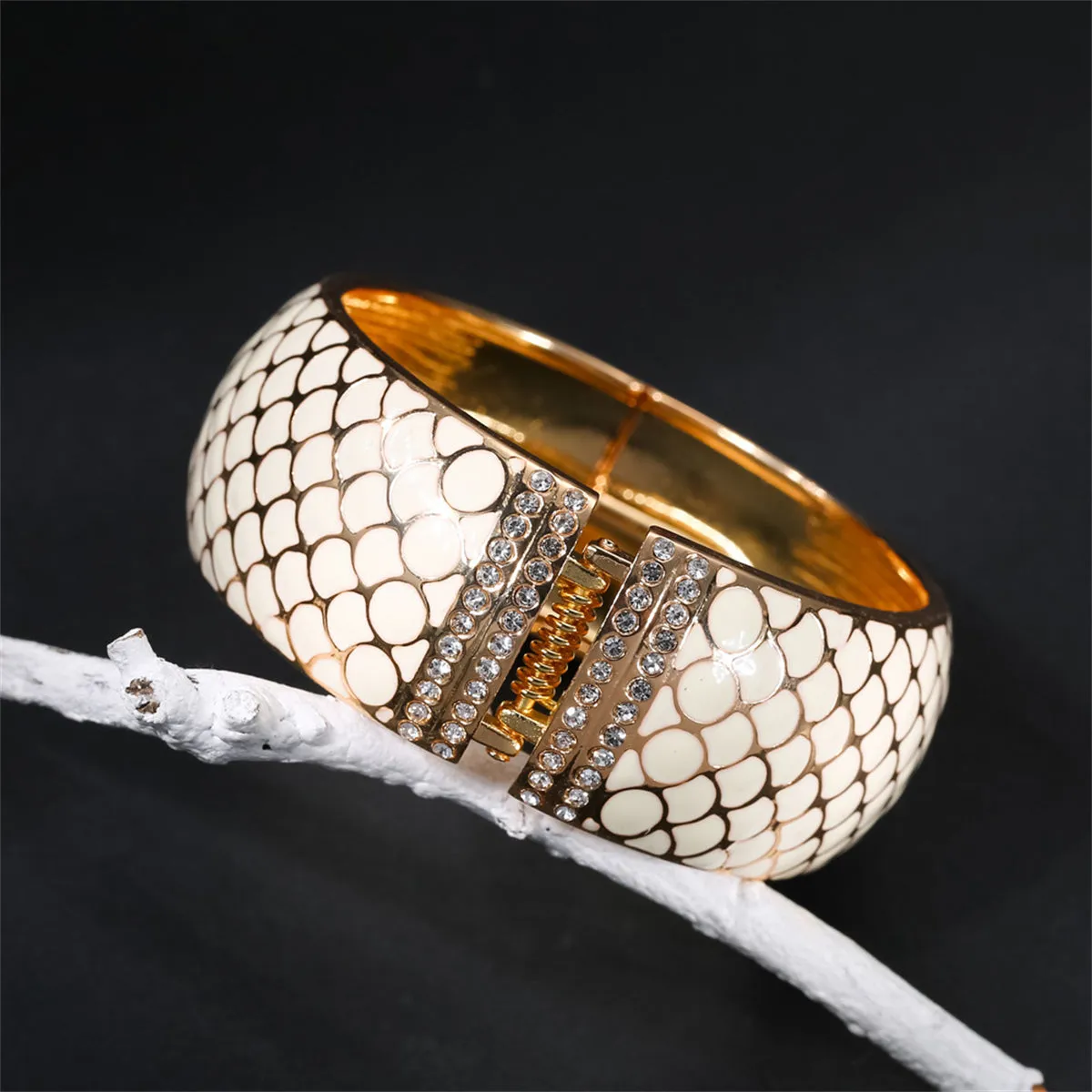 Apricot Enamel & Cubic Zirconia 18K Gold-Plated Scale Bangle