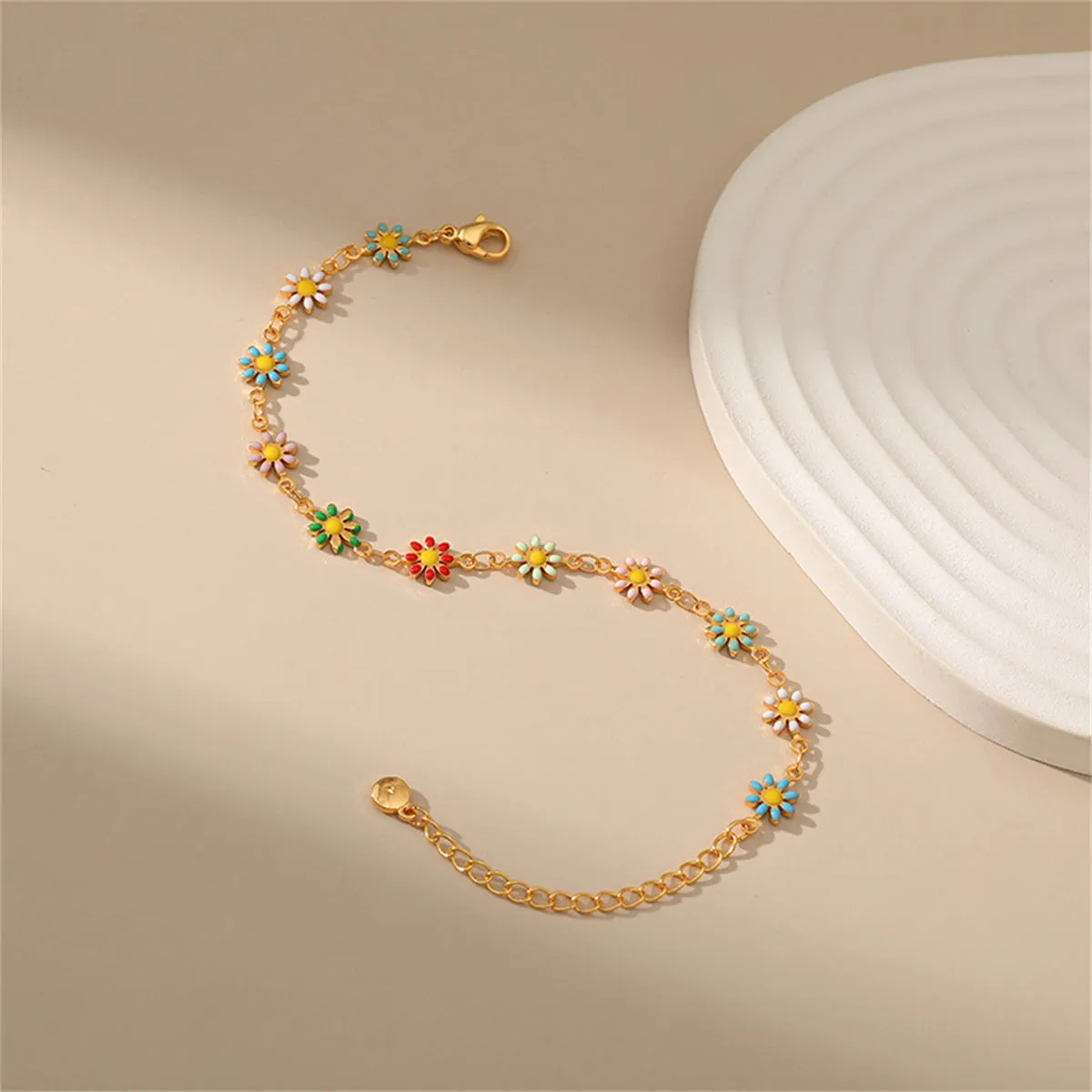 Aqua Enamel & 18K Gold-Plated Mum Station Bracelet