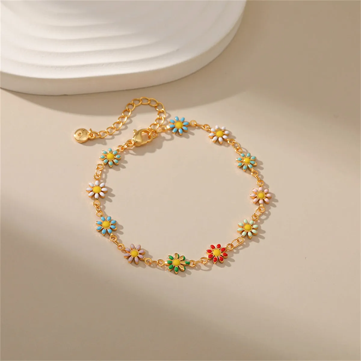 Aqua Enamel & 18K Gold-Plated Mum Station Bracelet