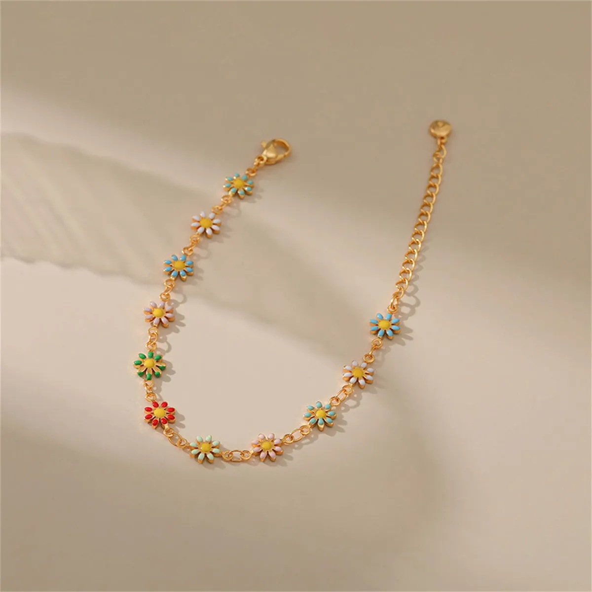 Aqua Enamel & 18K Gold-Plated Mum Station Bracelet