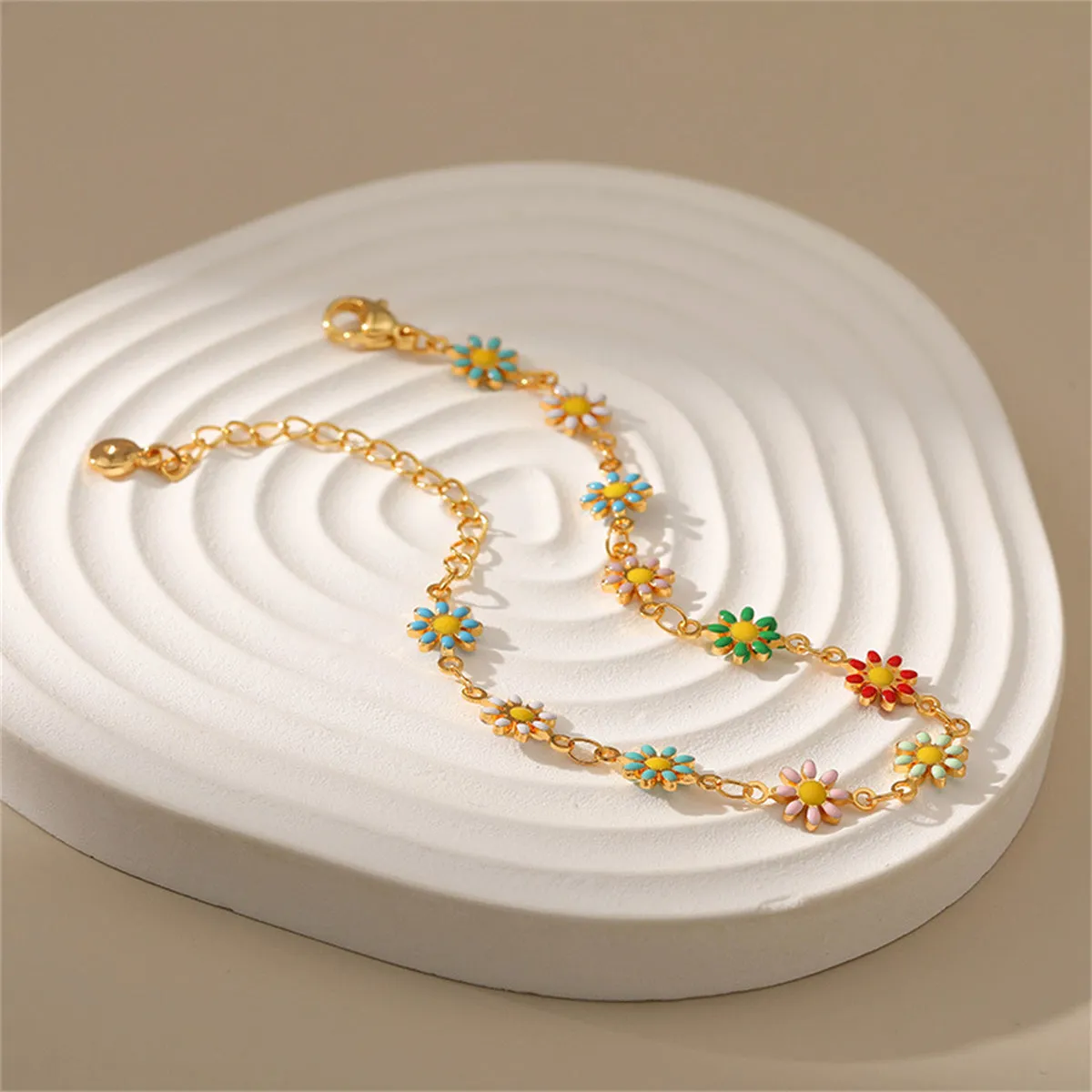 Aqua Enamel & 18K Gold-Plated Mum Station Bracelet
