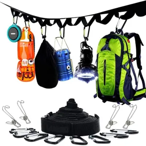 Artiflr Campsite Storage Strap Camping Accessories, Camping Gear and Equipment Lanyard 16ft Adjustable for Hanging Outdoor Hammock Tent Clothesline Tent Accessories