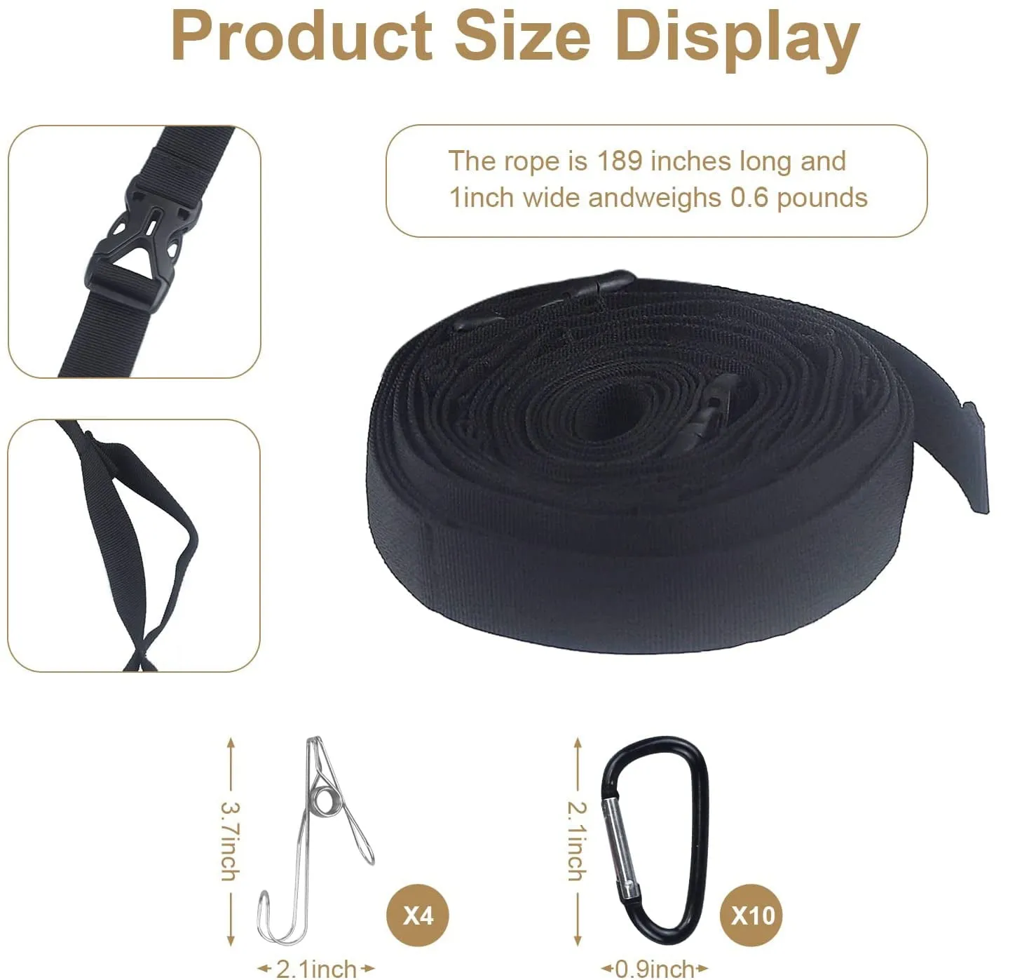 Artiflr Campsite Storage Strap Camping Accessories, Camping Gear and Equipment Lanyard 16ft Adjustable for Hanging Outdoor Hammock Tent Clothesline Tent Accessories