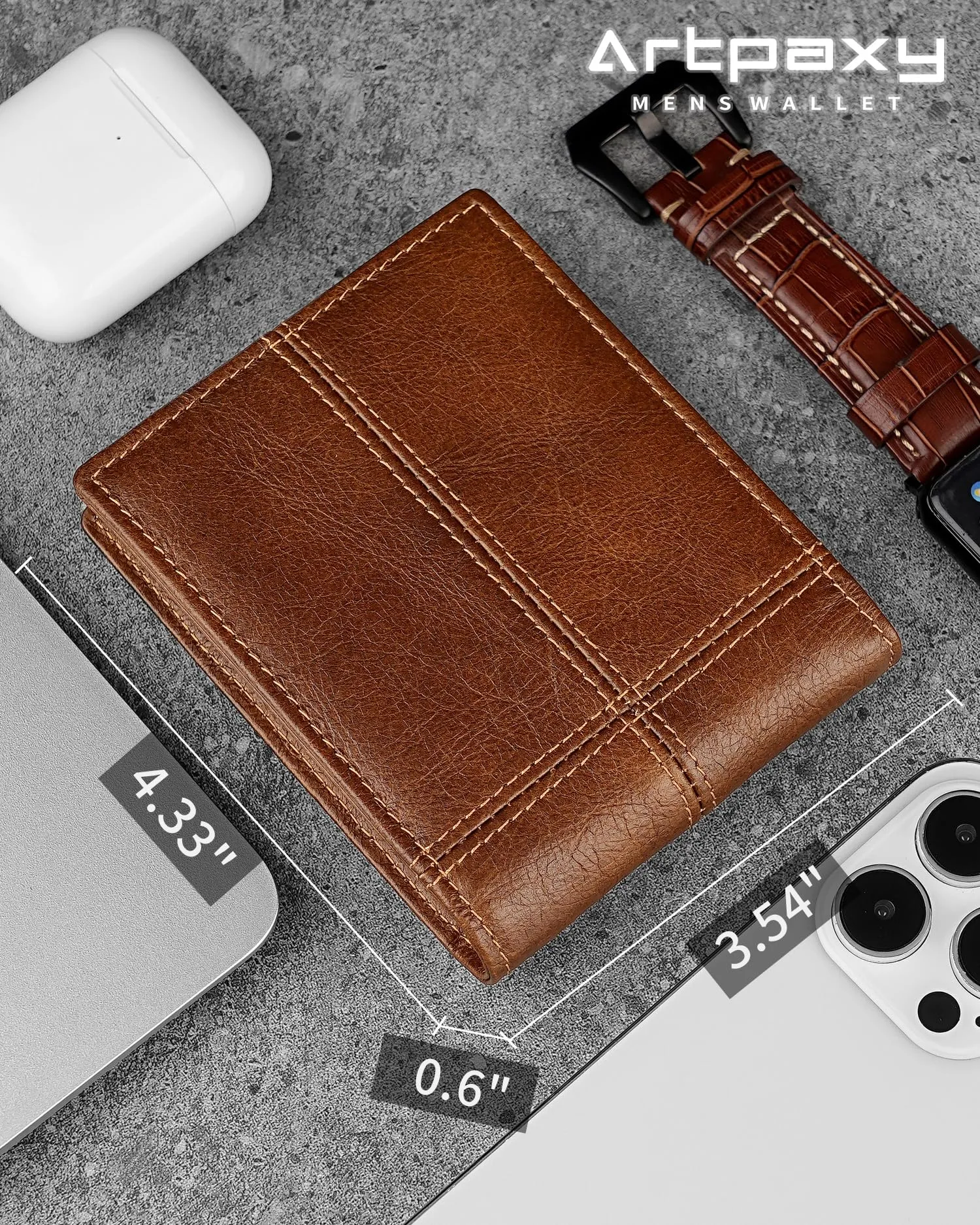 Artpaxy Mens Wallet Genuine Leather Bifold RFID Blocking Wallet for Men, 2 ID Windows 12-13 Card Holders, Gift Box