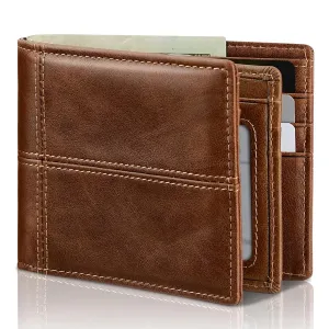 Artpaxy Mens Wallet Genuine Leather Bifold RFID Blocking Wallet for Men, 2 ID Windows 12-13 Card Holders, Gift Box