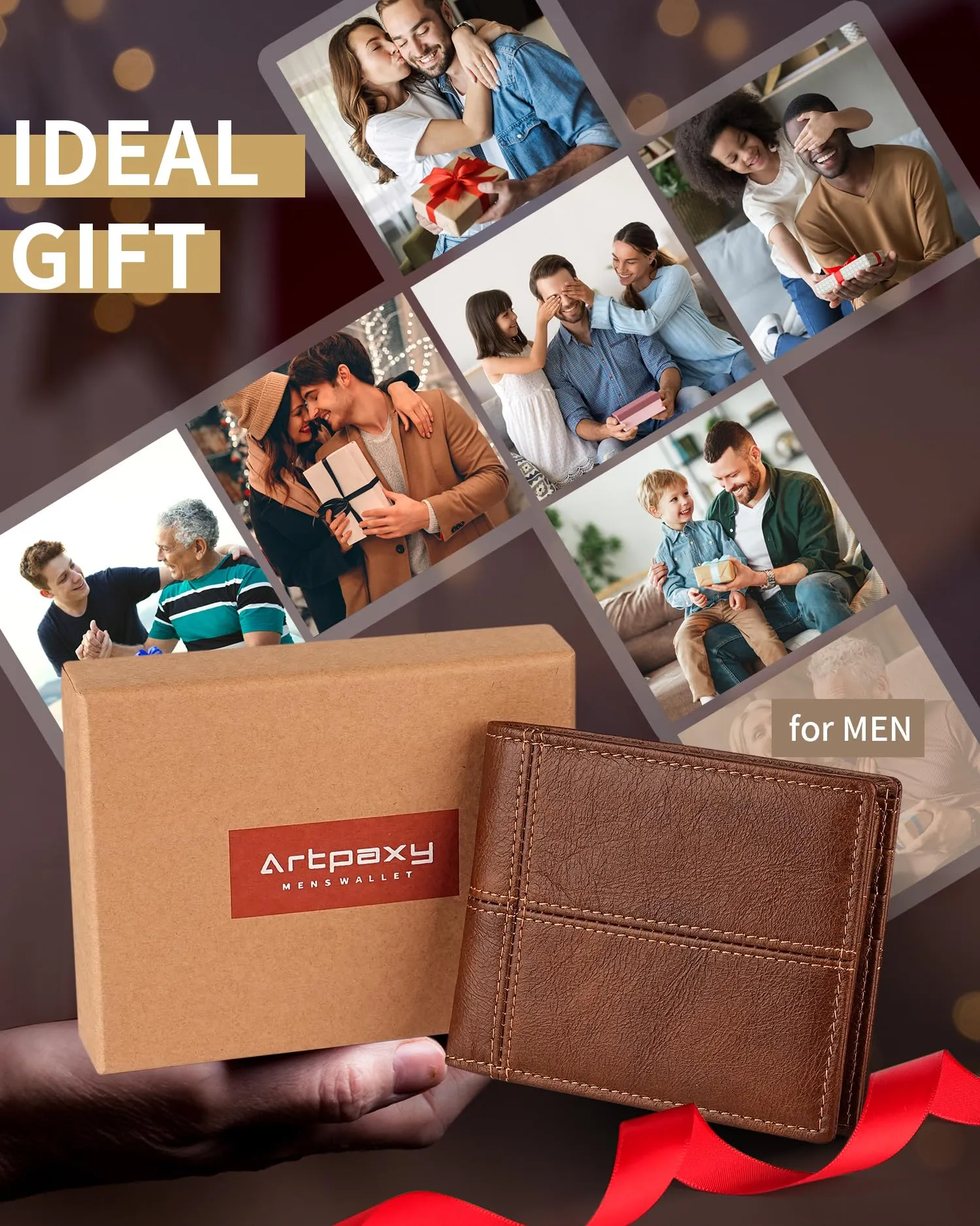 Artpaxy Mens Wallet Genuine Leather Bifold RFID Blocking Wallet for Men, 2 ID Windows 12-13 Card Holders, Gift Box